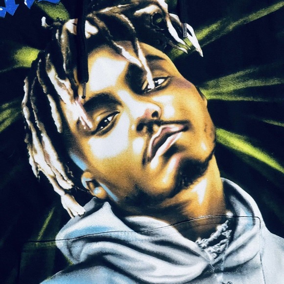 JUICE WRLD Hoodie Mens Medium Black Sweatshirt Rap Hip Hop Face Logo - Picture 3 of 8
